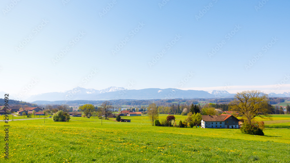 Bavarian landscape with mountains in background at lake Waginger See Bavarian landscape with mountains in background at lake Waginger See