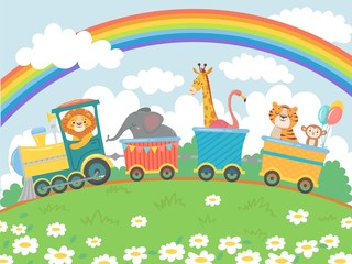 Wandcirkels Cartoons Vrolijke dierentuin trein avontuur  © Tartila