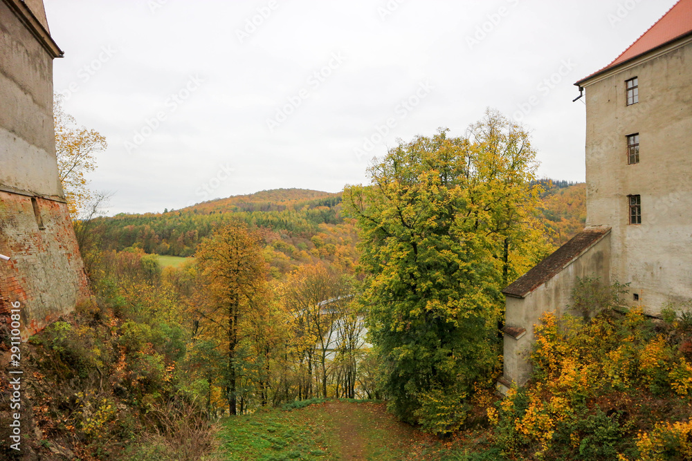 Obraz premium View to beautiful colorful autumn landscape from Veveri castle, Czech republic