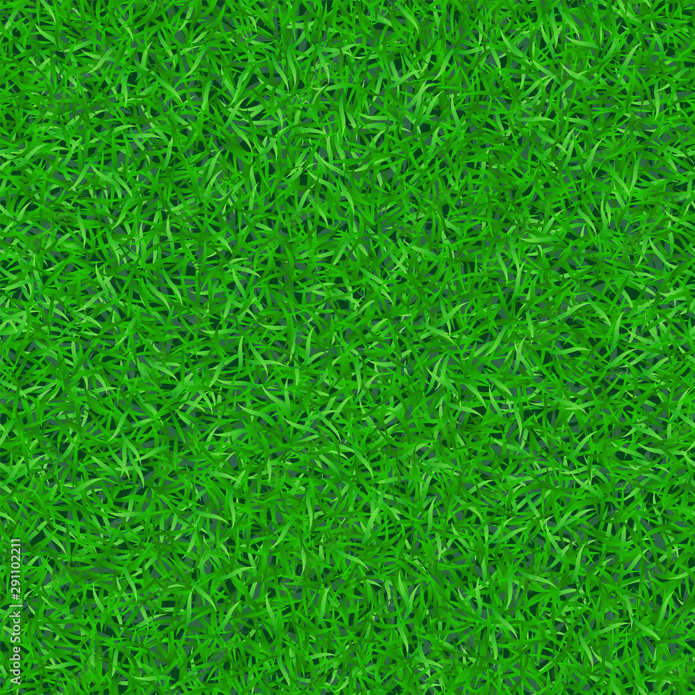 Green grass seamless pattern. Background lawn nature. Abstract endless golf field texture. Symbol summer plant, eco natural, growth. Meadow design card, wallpaper wrapping, textile Vector Illustration - obrazy, fototapety, plakaty 