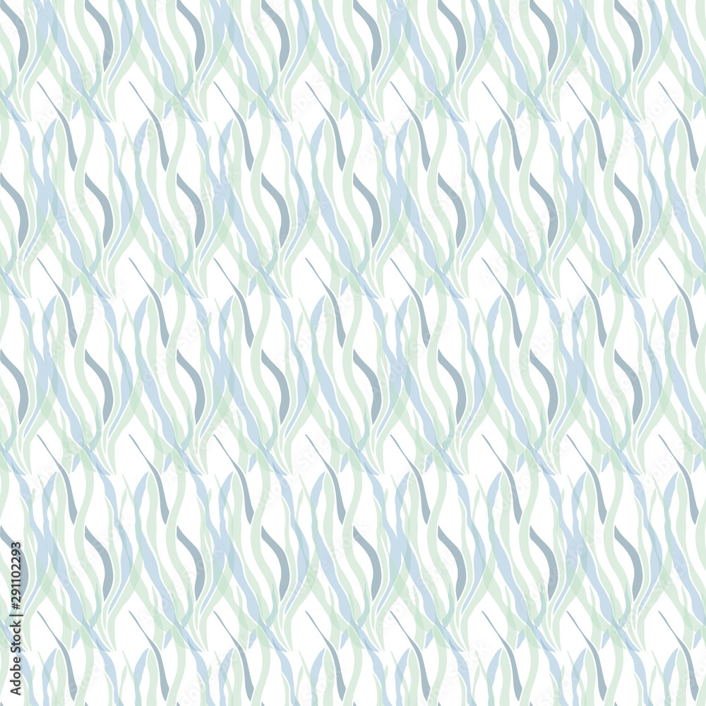 Abstract underwater sea grass seamless pattern on white background, vector Abstract underwater sea grass seamless pattern on white background, vector