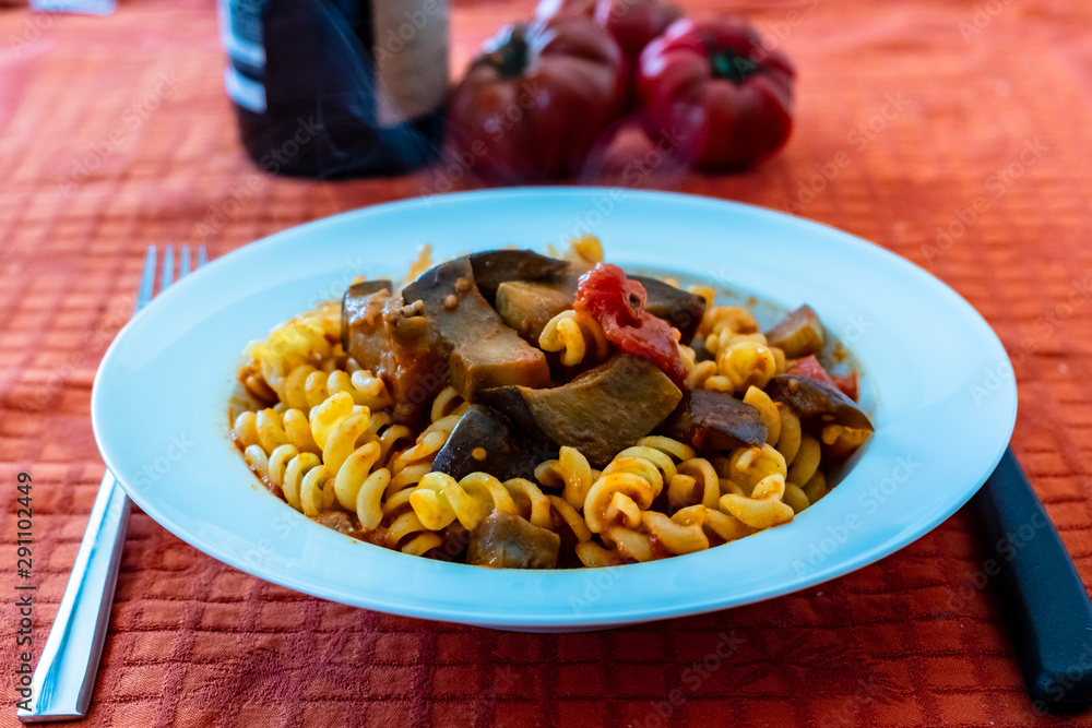 Pasta alla norma, a traditional recipie of italian food tradition Pasta alla norma, a traditional recipie of italian food tradition
