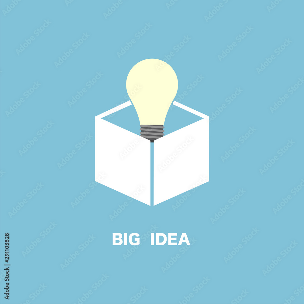 The light of idea inside the minimal box, big idea creative concept. The light of idea inside the minimal box, big idea creative concept.