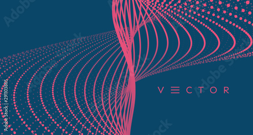 Sound waves. Big data visualization. Array with dynamic particles. Abstract grid design. 3d vector illustration for science or technology.