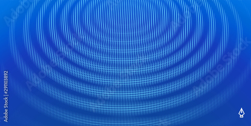 3D wavy background with ripple effect. Vector illustration with particle. 3D grid surface.