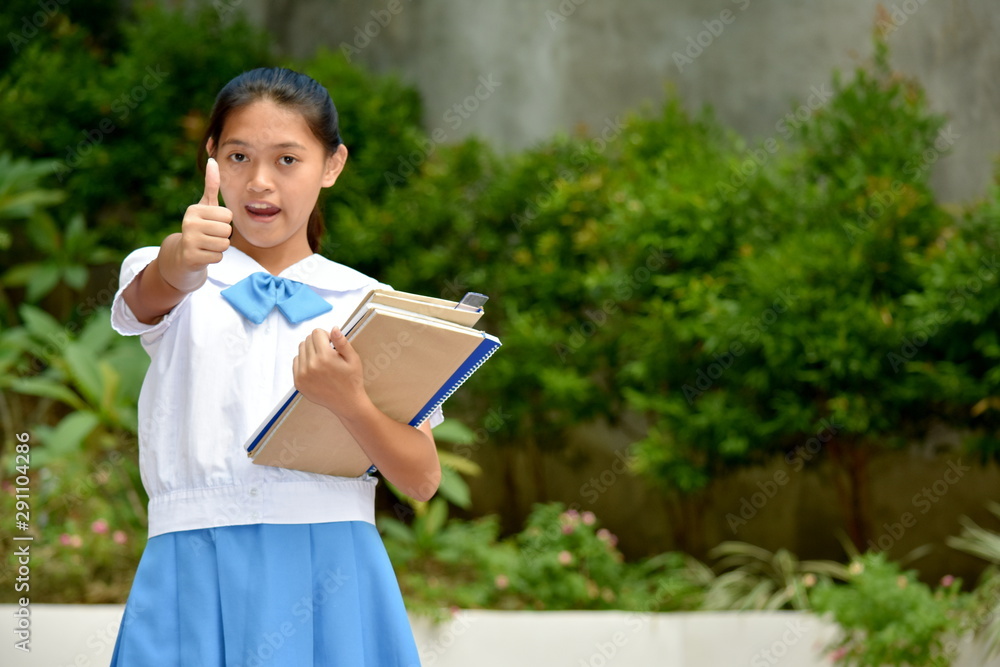 School Girl With Thumbs Up With School Books School Girl With Thumbs Up With School Books