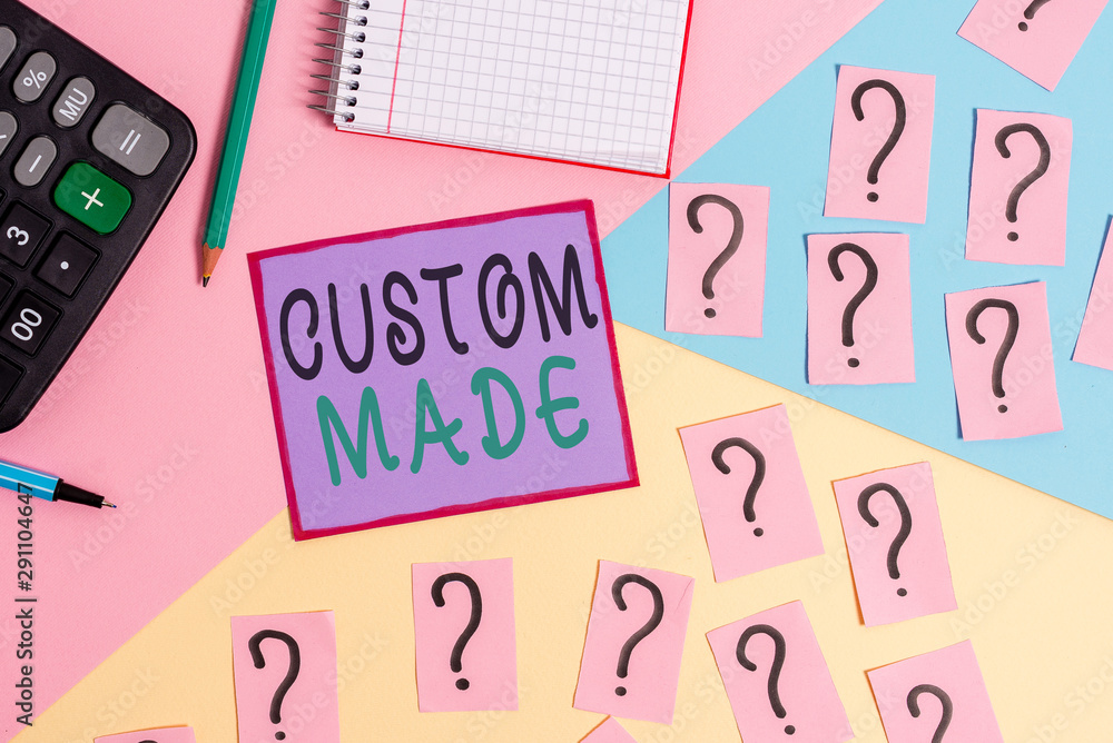 Handwriting text Custom Made. Conceptual photo something is done to order for particular customer organization Mathematics stuff and writing equipment above pastel colours background Handwriting text Custom Made. Conceptual photo something is done to order for particular customer organization Mathematics stuff and writing equipment above pastel colours background