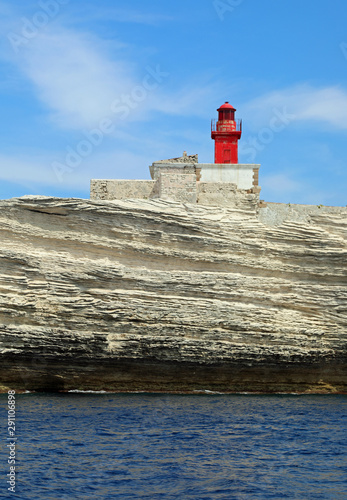 red lighthouse called MADONETTA near Bonifacio in Corsica a fren