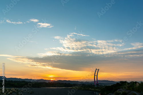 Suspension bridge in Taiwan Sun rise