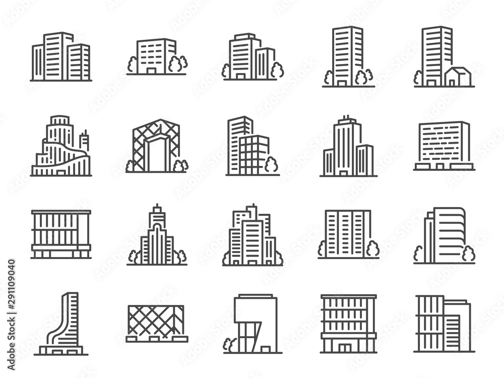 Building line icon set. Included icons as city  scape, architecture, dwelling, Skyscraper, structure and more.