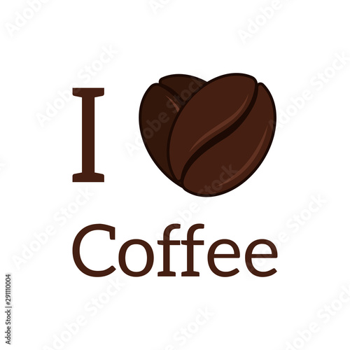 Coffee beans with I love coffee text. Vector illustration