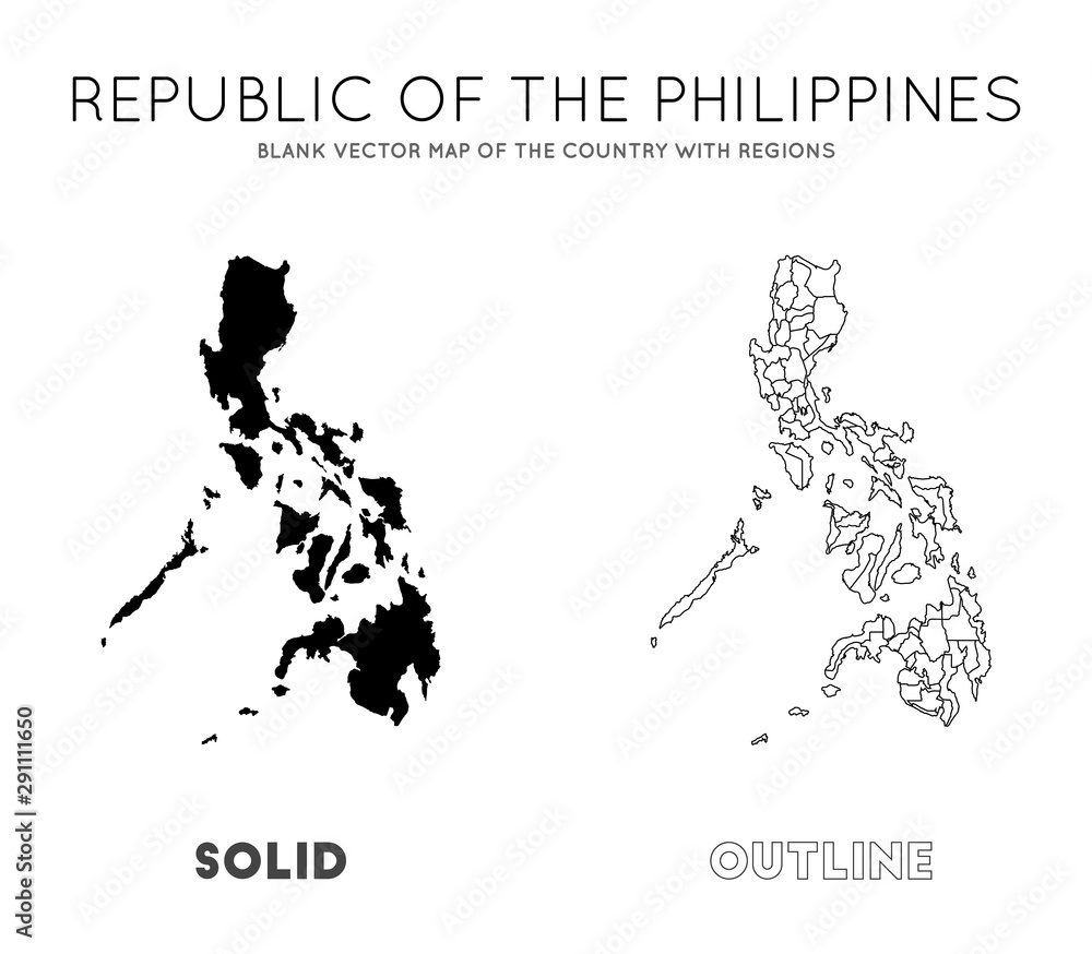 Philippines map. Blank vector map of the Country with regions. Borders ...