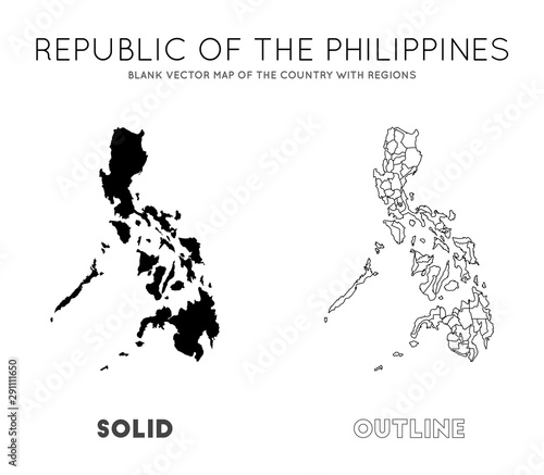 Philippines map. Blank vector map of the Country with regions. Borders of Philippines for your infographic. Vector illustration.