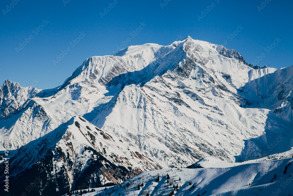 Aerial view of the ski resort Saint Gervais des Bains, near Mont Blanc.