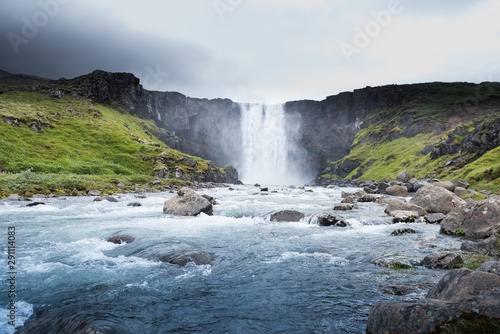 Beautiful view of Gufufoss  a waterfall in Seydisfjordur  Iceland
