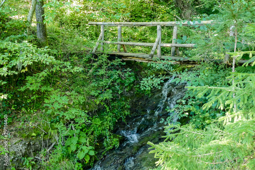 old wooden bridge in the forest, digital photo picture as a background photo