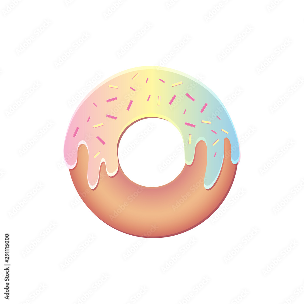 Donut isolated on a white background in the vector. Cute, colorful and glossy donuts with rainbow glaze and multicolored powder. Simple modern design. Donut isolated on a white background in the vector. Cute, colorful and glossy donuts with rainbow glaze and multicolored powder. Simple modern design.