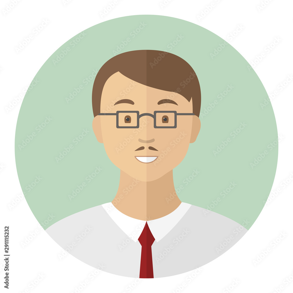 Smiling Caucasian man in glasses. Profile avatar. Vector icon. Smiling Caucasian man in glasses. Profile avatar. Vector icon.
