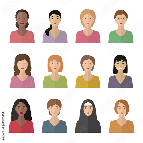 Set of women avatars. Vector icon.