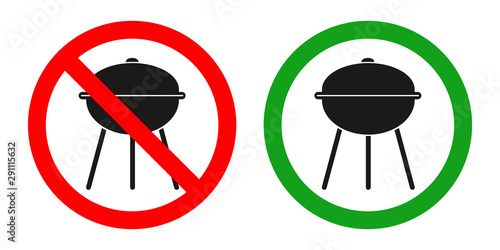 NO GRILL ZONE sign. BARBECUING AREA sign. Vector.