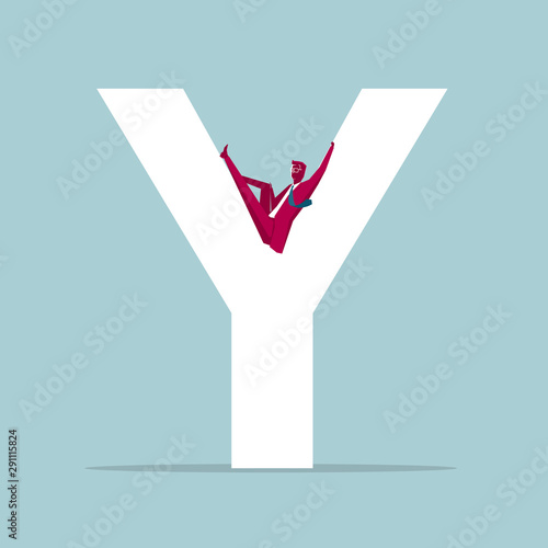 Businessman and alphabet design. Isolated on blue background.