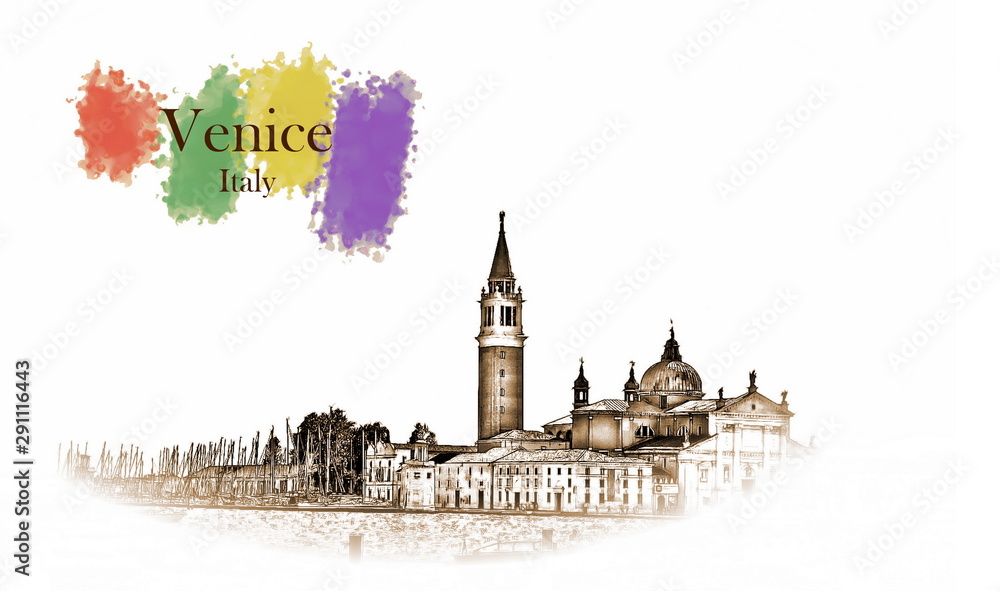 Obraz premium Venice, Italy - Vintage travel sketch.