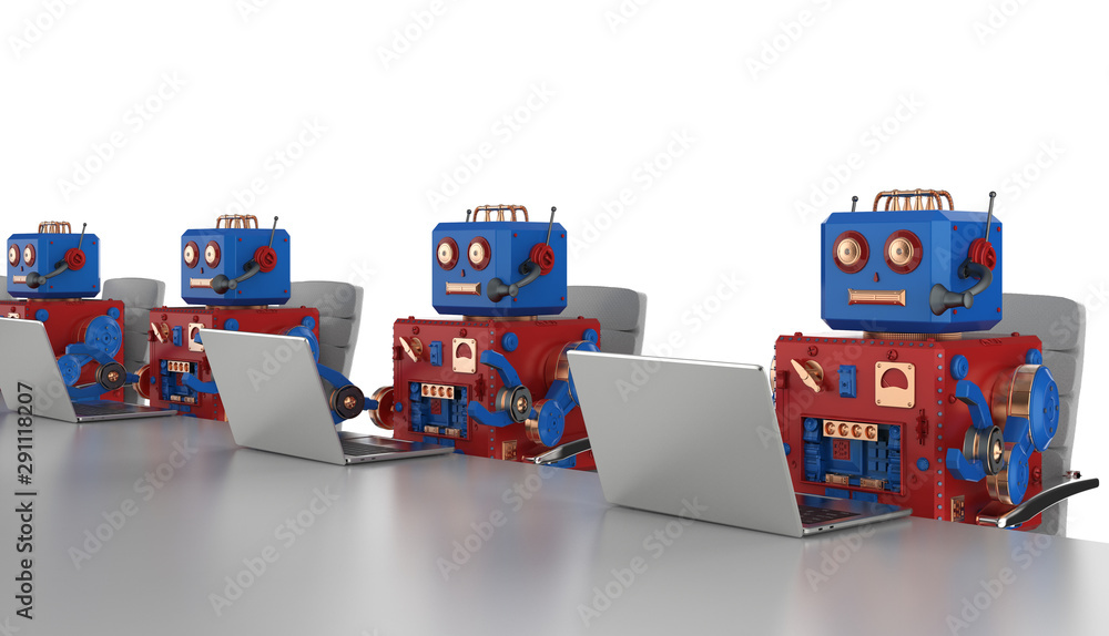 Fototapeta premium Robot with notebook computer