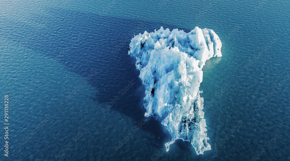 Aerial view of Jokulsarlon glacier ice lagoon, Iceland - obrazy, fototapety, plakaty 