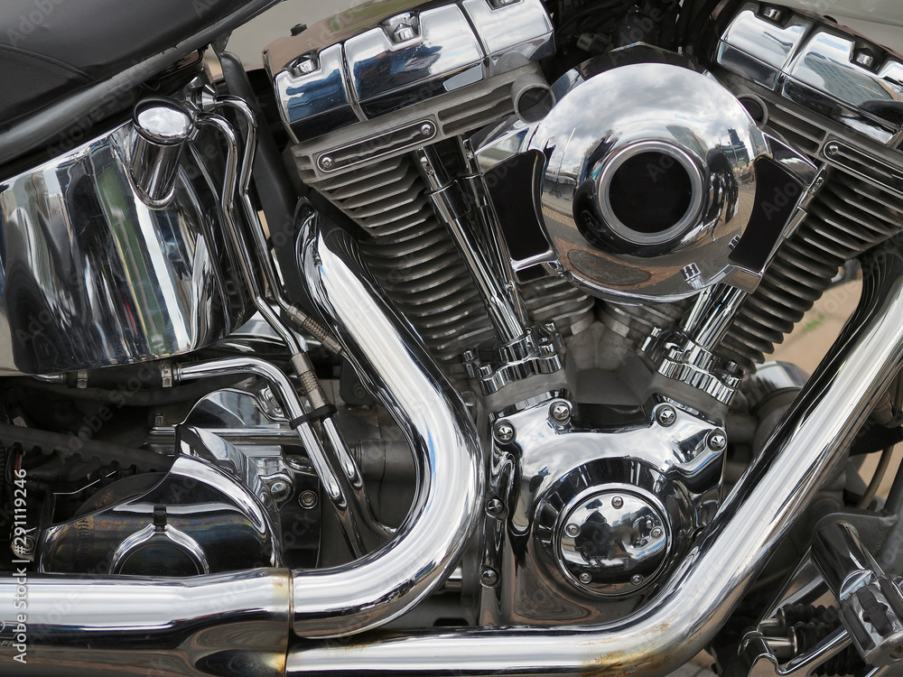 The engine of a powerful motorcycle. Background and texture The engine of a powerful motorcycle. Background and texture