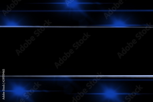 Abstract blue and white light on black background. Frame or border. Business, Technology, Digital, Innovation concept. Copy space.