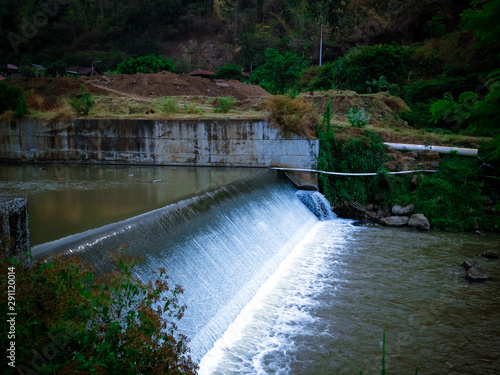 Small Waterfall Of Dam Output Side River Channel In The Dry Season At Titab Ularan Village, North Bali, Indonesia