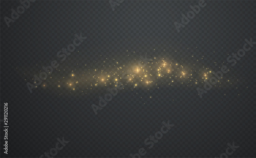 Photographie Golden shining sparks dust with stars on dark transparent background