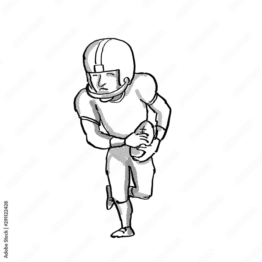 American Football Player Cartoon Black and White