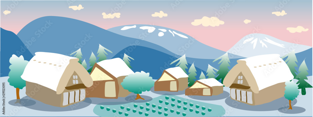 Fototapeta premium vector japan village in winter