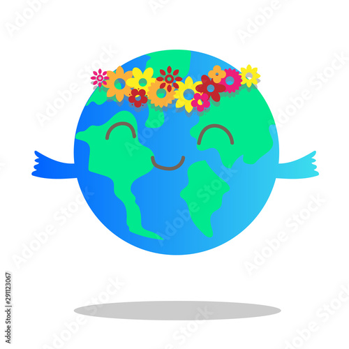 vector happy globe and flower