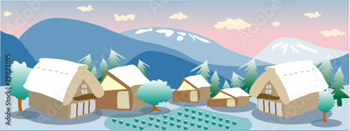 vector japan village in winter