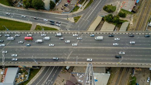 Bild auf Leinwand Drones Eye View - abstract road traffic jam top view, transportation concept