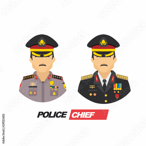 Set Illustration of two police chief and general officer on duty with uniform 