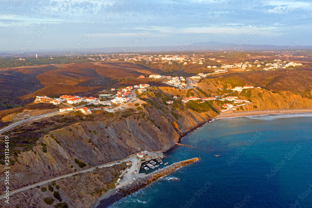 Aerial from the village Arifana at the westcoast in Portugal
