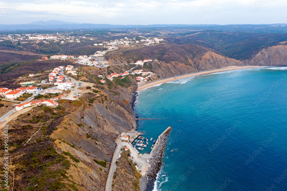 Aerial from the village Arifana at the westcoast in Portugal