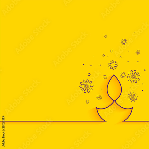 creative line diya on yellow background minimal diwali greeting