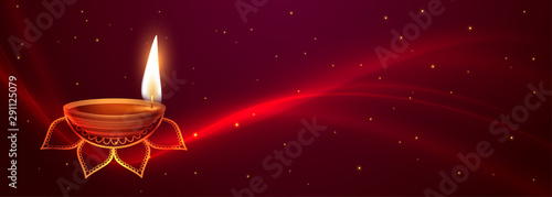 awesome happy diwali festival banner with glowing light effect