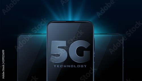 5g wireless internet technology with realistic smartphone mobile