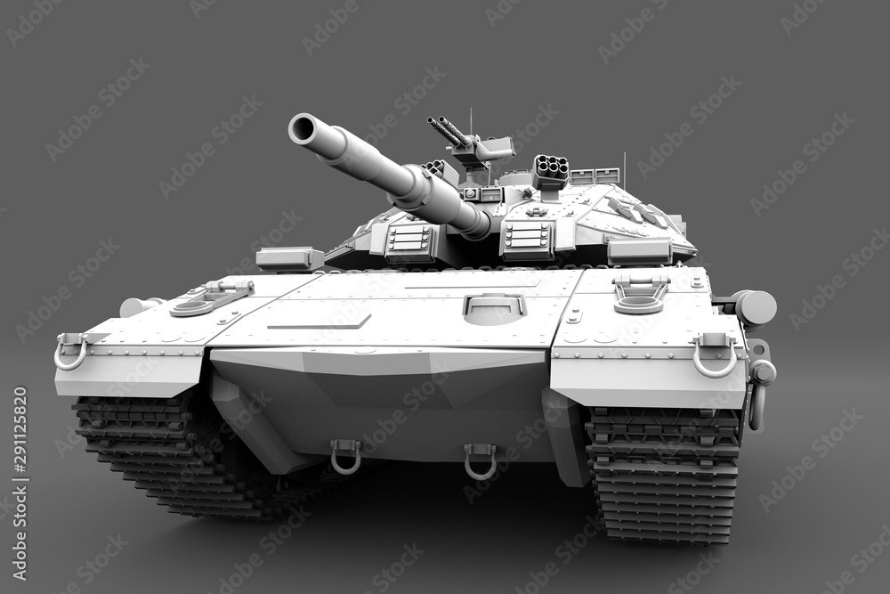 Fototapeta premium Military 3D Illustration of detailed white tank with fictional design, honour concept isolated on grey background
