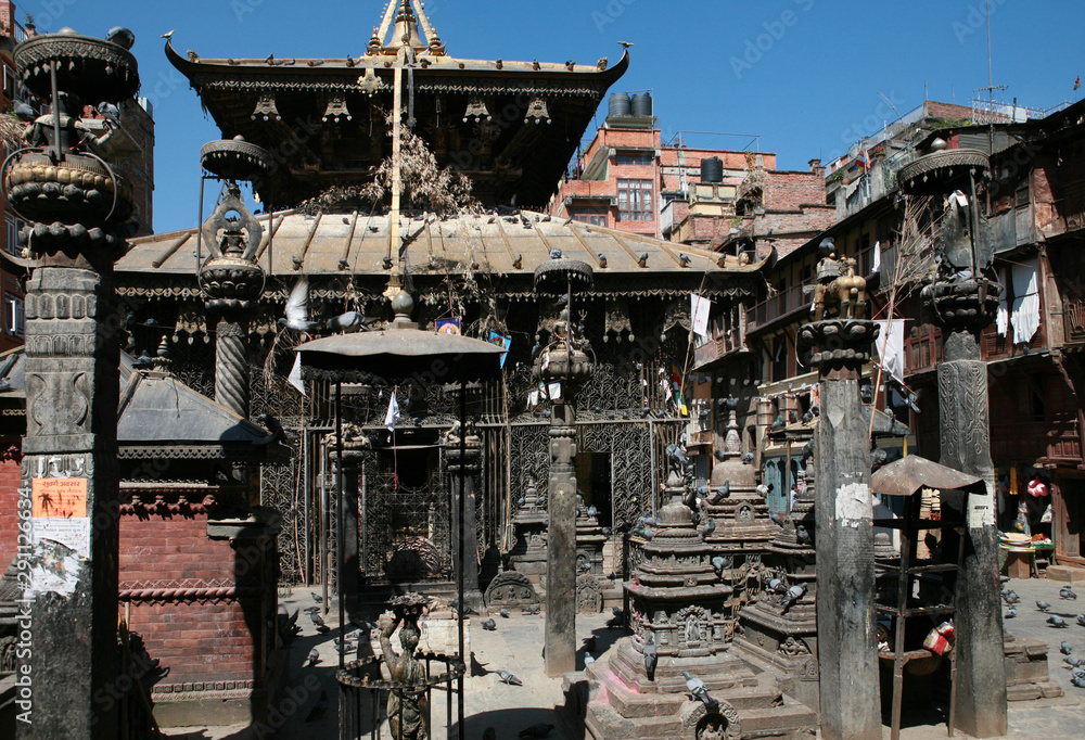 KATHMANDU, NEPAL. 23 September 2008: The ancient Temple of Karunamaya at Jana Baha, Seto Machhendranath Temple (Jan Bahal) , Kathmandu Valley, Nepal
