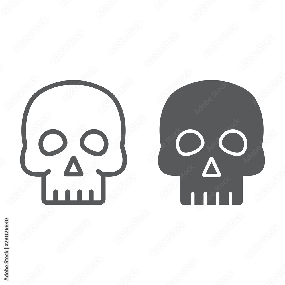 Skull line and glyph icon, halloween and horror, bones sign, vector graphics, a linear pattern on a white background. Skull line and glyph icon, halloween and horror, bones sign, vector graphics, a linear pattern on a white background.