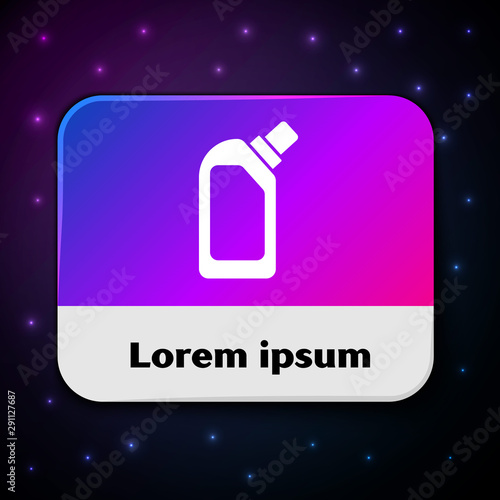 White Plastic bottle for liquid laundry detergent, bleach, dishwashing liquid or another cleaning agent icon isolated on black background. Rectangle color button. Vector Illustration