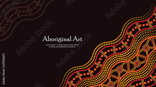 Aboriginal dot art vector banner with text.