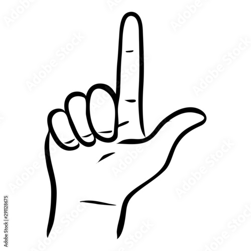 monochrome vector illustration of a hand showing the letter L. loser, sign, insult, outline.