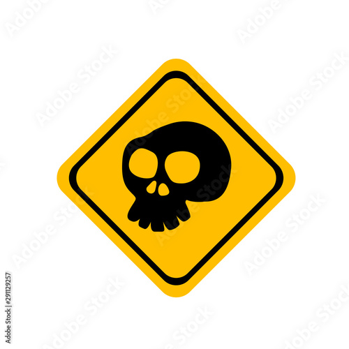 Icono plano calavera en señal de tráfico color amarillo